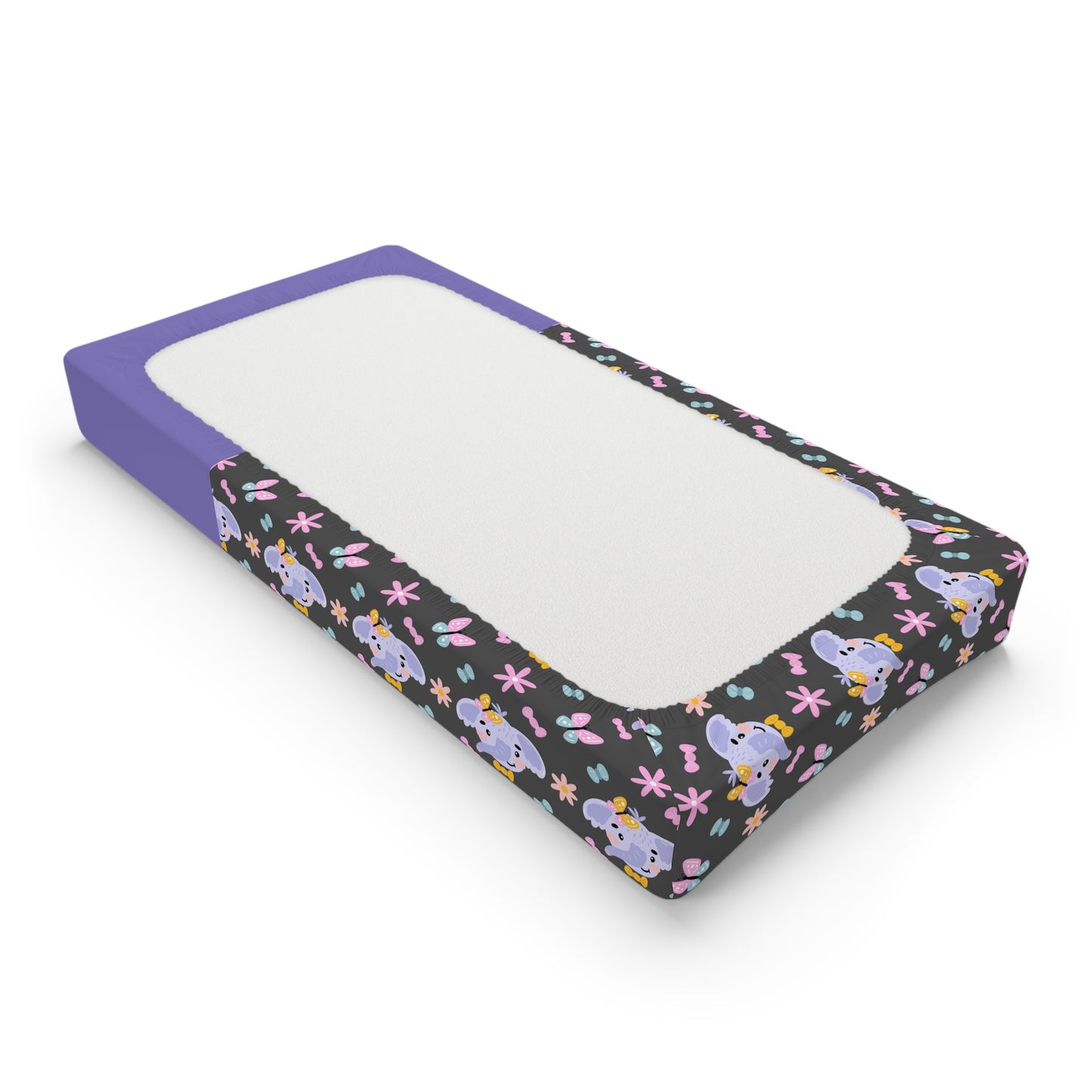 Personalized Baby Changing Pad Cover — Cute Purple Elephant Pattern (Custom Name)