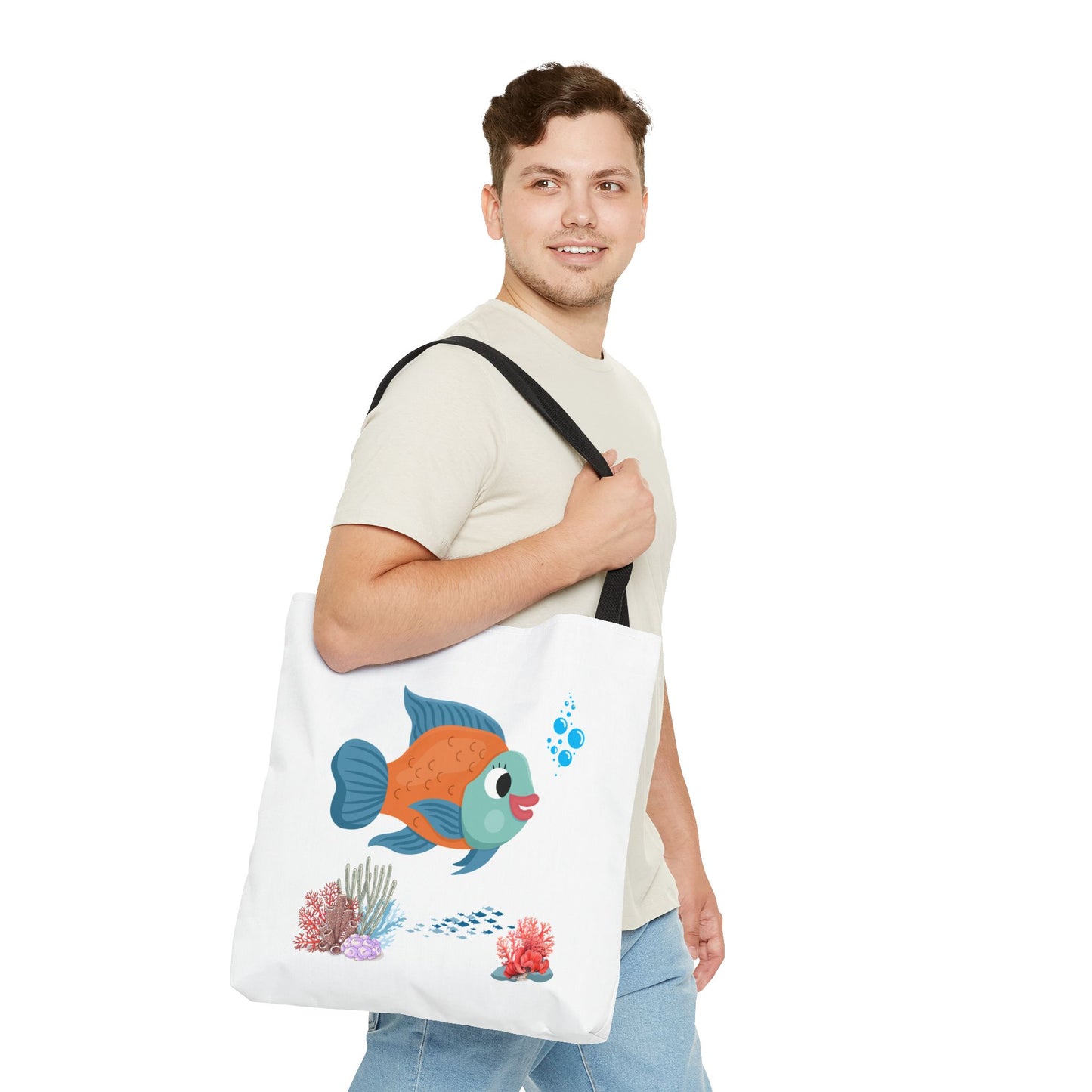 Orange and blue fish with coral and bubble Tote Bag