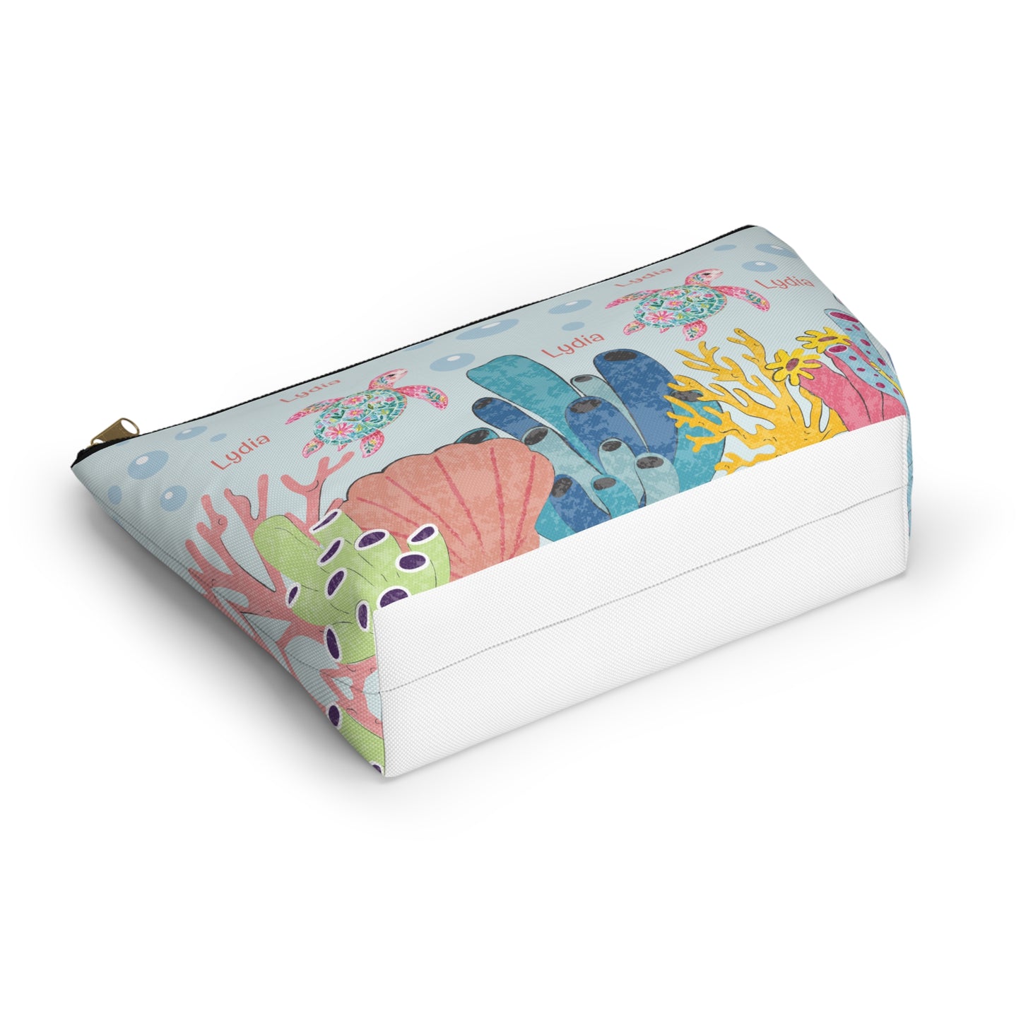Personalized Sea Turtle Makeup Bag — Floral Turtle Cosmetic Pouch