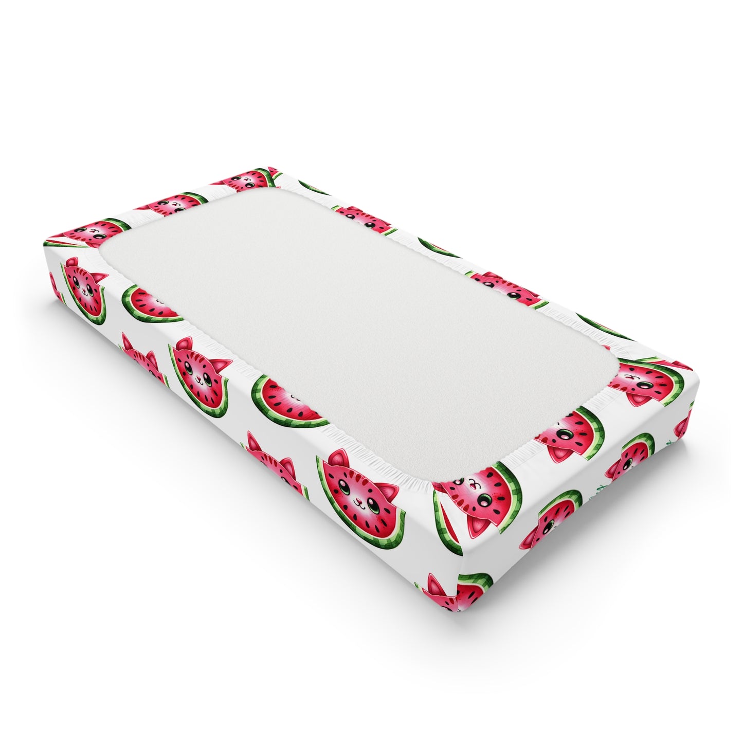 Changing Pad Cover — Cute Watermelon Cat Pattern, Baby Nursery Accessory
