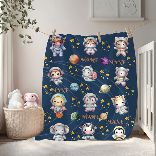 Personalized Space-Themed Velveteen Plush Blanket, Cozy Baby Gift, Celestial Nursery Decor, Custom Name Blanket, Soft Children's Throw