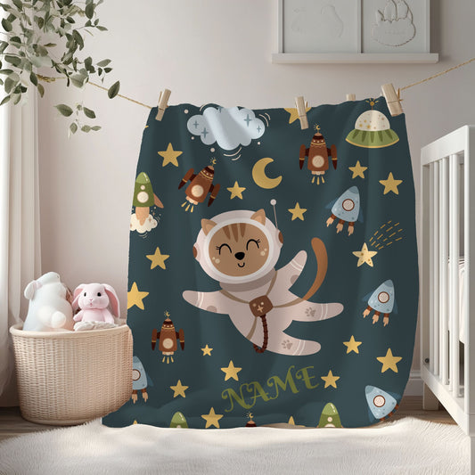 Kids Space Adventure Velveteen Plush Blanket, Nursery Decor, Cute Animals, Gifts for Toddler, Baby Shower, Cozy Throw