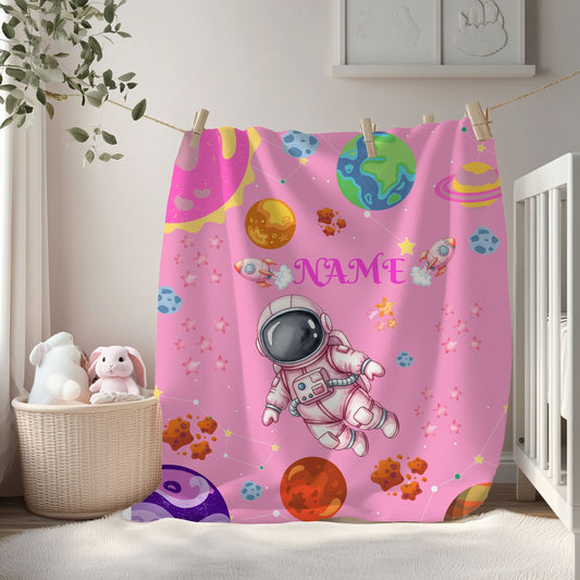Cozy Astronaut Velveteen Blanket for Kids, Personalized Space Rocket Throw for Nursery, Gifts for Birthdays, Baby Showers, and Holidays