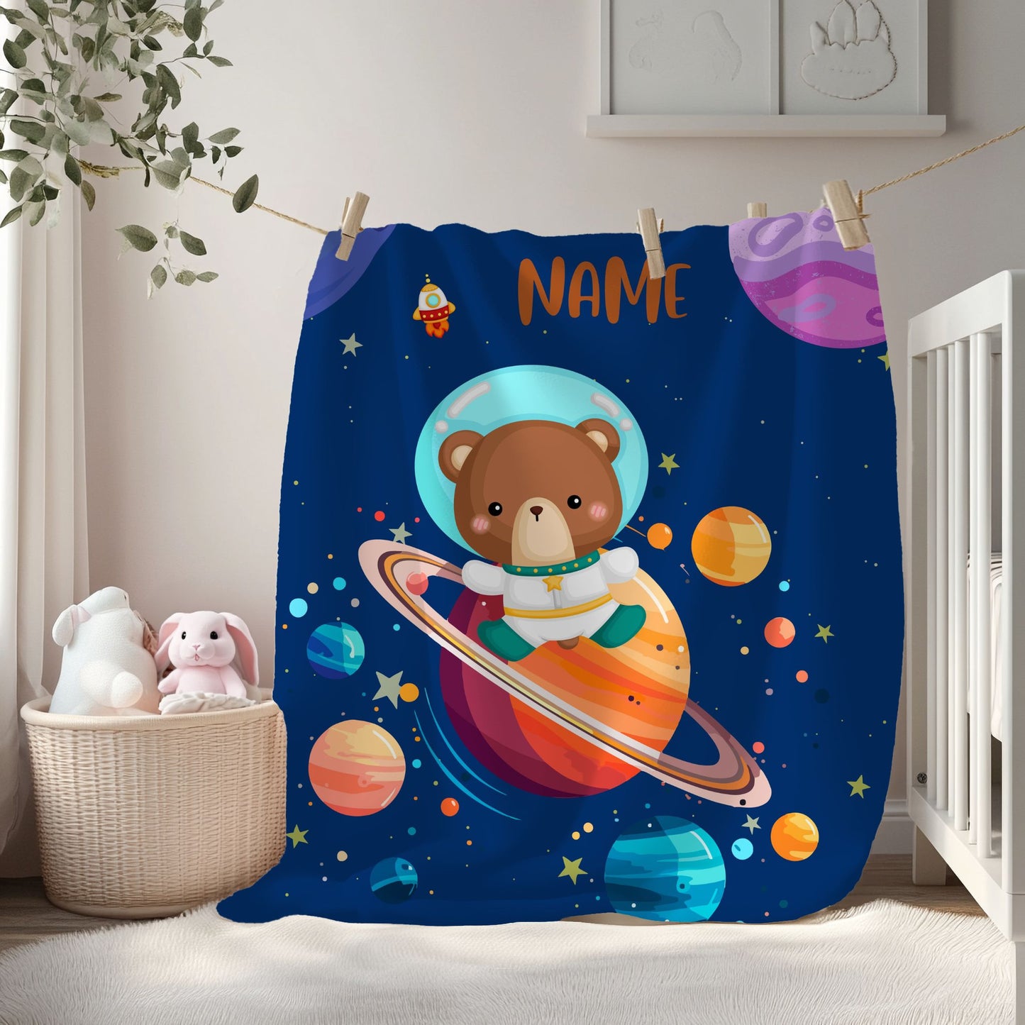 Space-Themed Velveteen Plush Blanket for Kids, Cozy Planet Bear Blanket, Personalized Children's Blanket, Great Gift for Baby Showers, [...]
