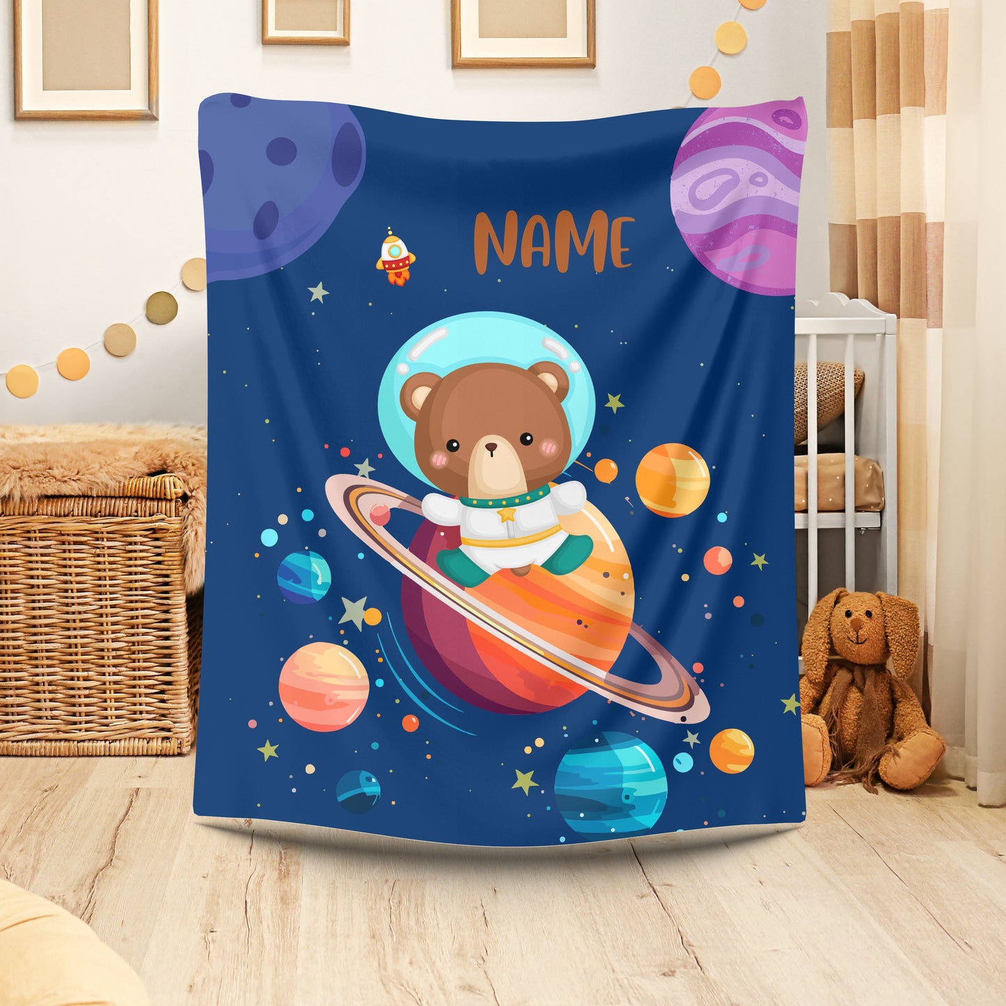 Space-Themed Velveteen Plush Blanket for Kids, Cozy Planet Bear Blanket, Personalized Children's Blanket, Great Gift for Baby Showers, [...]