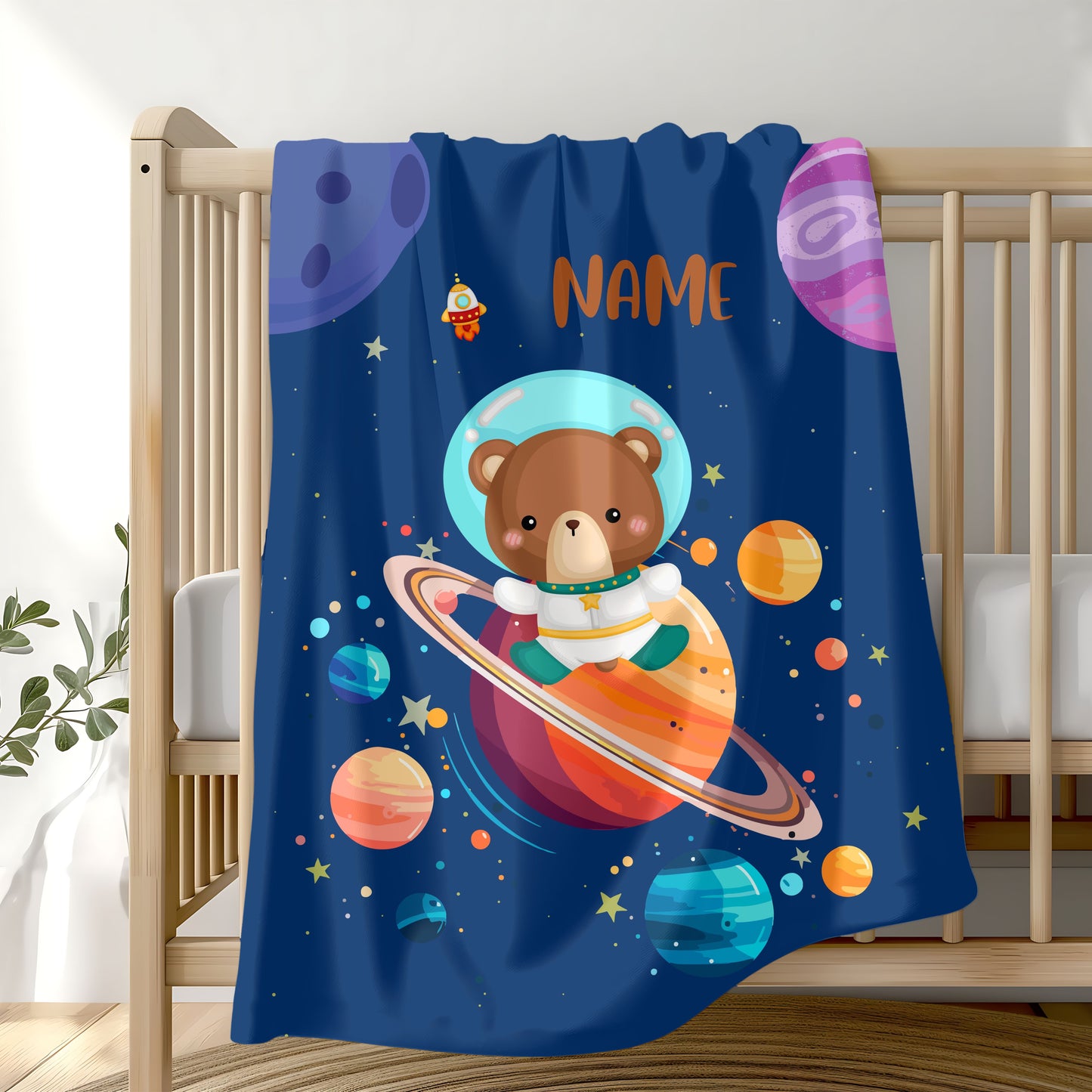 Space-Themed Velveteen Plush Blanket for Kids, Cozy Planet Bear Blanket, Personalized Children's Blanket, Great Gift for Baby Showers, [...]