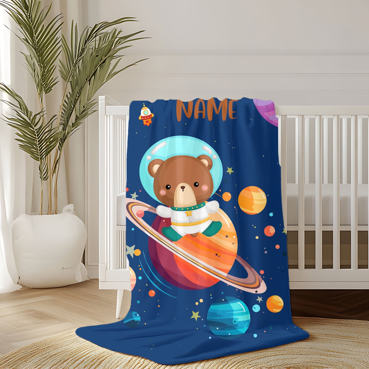 Space-Themed Velveteen Plush Blanket for Kids, Cozy Planet Bear Blanket, Personalized Children's Blanket, Great Gift for Baby Showers, [...]