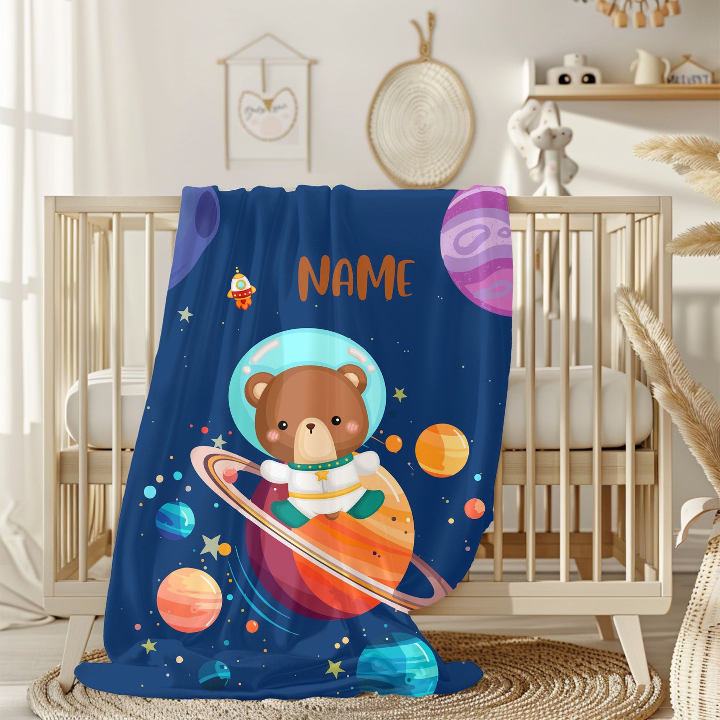 Space-Themed Velveteen Plush Blanket for Kids, Cozy Planet Bear Blanket, Personalized Children's Blanket, Great Gift for Baby Showers, [...]