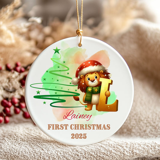 Personalized First Christmas Ornament, Kids Christmas Decor, Unique Holiday Gift, Custom Family Keepsake, Cute Lion Design