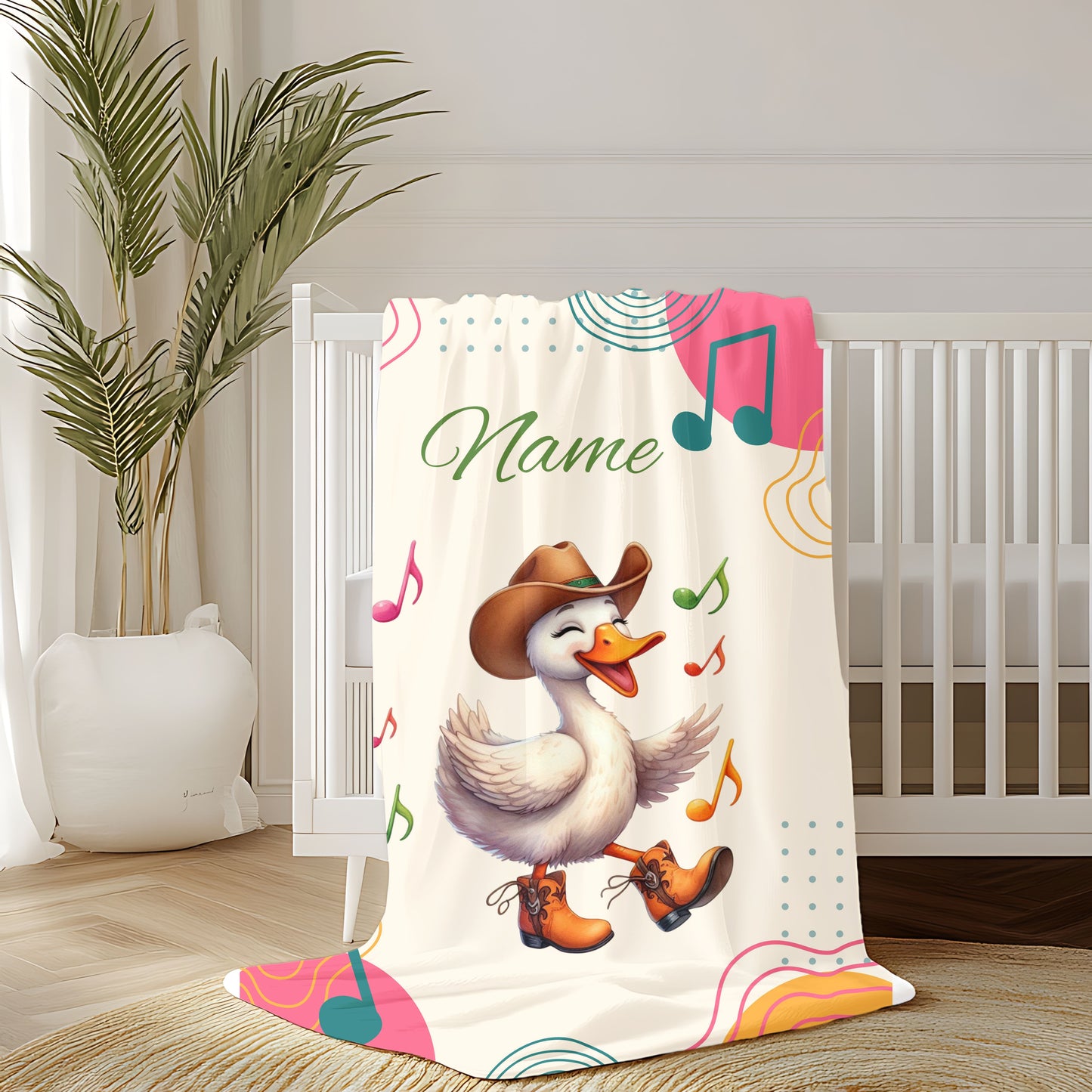 Personalized Velveteen Plush Blanket with Music Notes and Dancing Duck Design, Cozy Home Decor, Gift for Kids, Baby Shower, Nursery, [...]