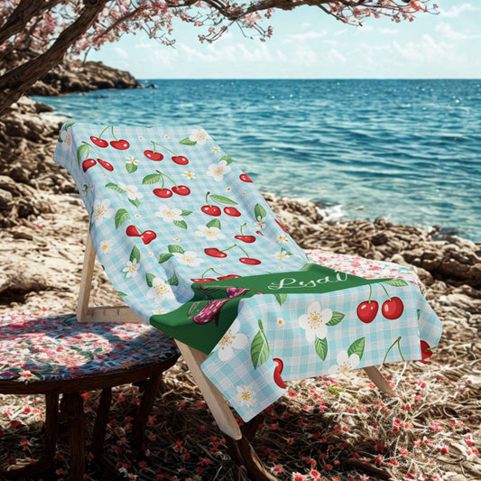 Cherry Blossom Beach Towel — Personalized Name Option