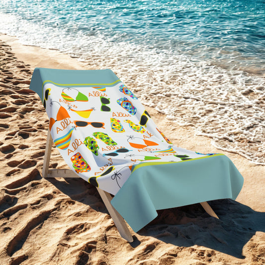 Tropical Flip-Flop Beach Towel - Summer Sunglasses & Bikini Print