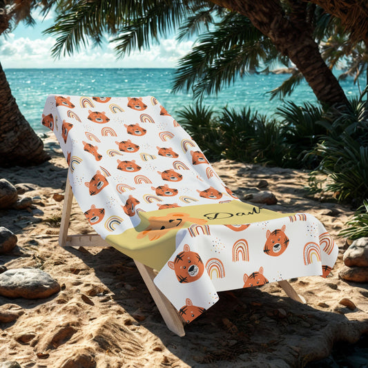 Personalized Teddy Bear Beach Towel — Cute Kids Summer Towel with Name