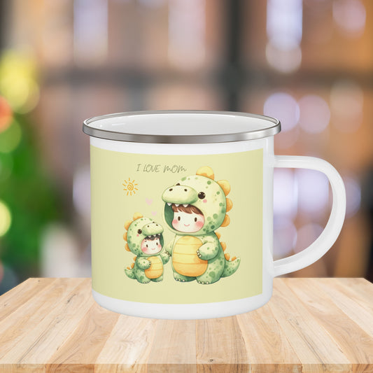 Cute Dino Family Enamel Camping Mug - Perfect Gift for Moms