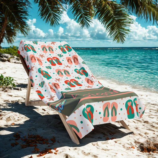 Personalized Flip-Flop Beach Towel — Custom Name Summer Towel
