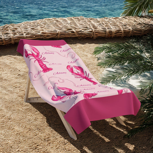 Pink Lobster Beach Towel — Personalized Nautical Summer Towels (Name Option)