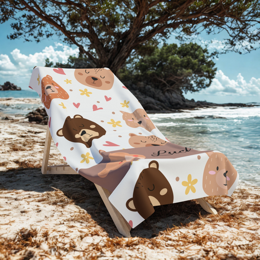 Personalized Cute Bear Beach Towel — Custom Name Kids Beach & Pool Towel
