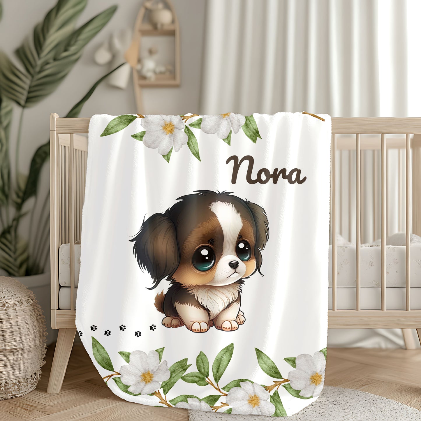 Personalized Puppy Velveteen Plush Blanket, Cozy Dog Lover Gift, Custom Blanket for Kids, Soft Pet Blanket, Home Decor