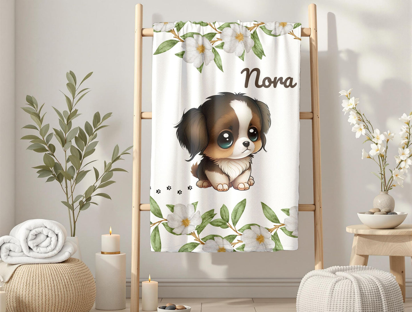 Personalized Puppy Velveteen Plush Blanket, Cozy Dog Lover Gift, Custom Blanket for Kids, Soft Pet Blanket, Home Decor
