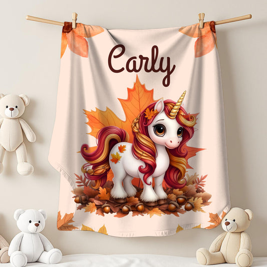 Personalized Unicorn Velveteen Plush Blanket, Cozy Kids Throw, Autumn Decor, Custom Baby Blanket, Ideal Gift for Fall Celebrations