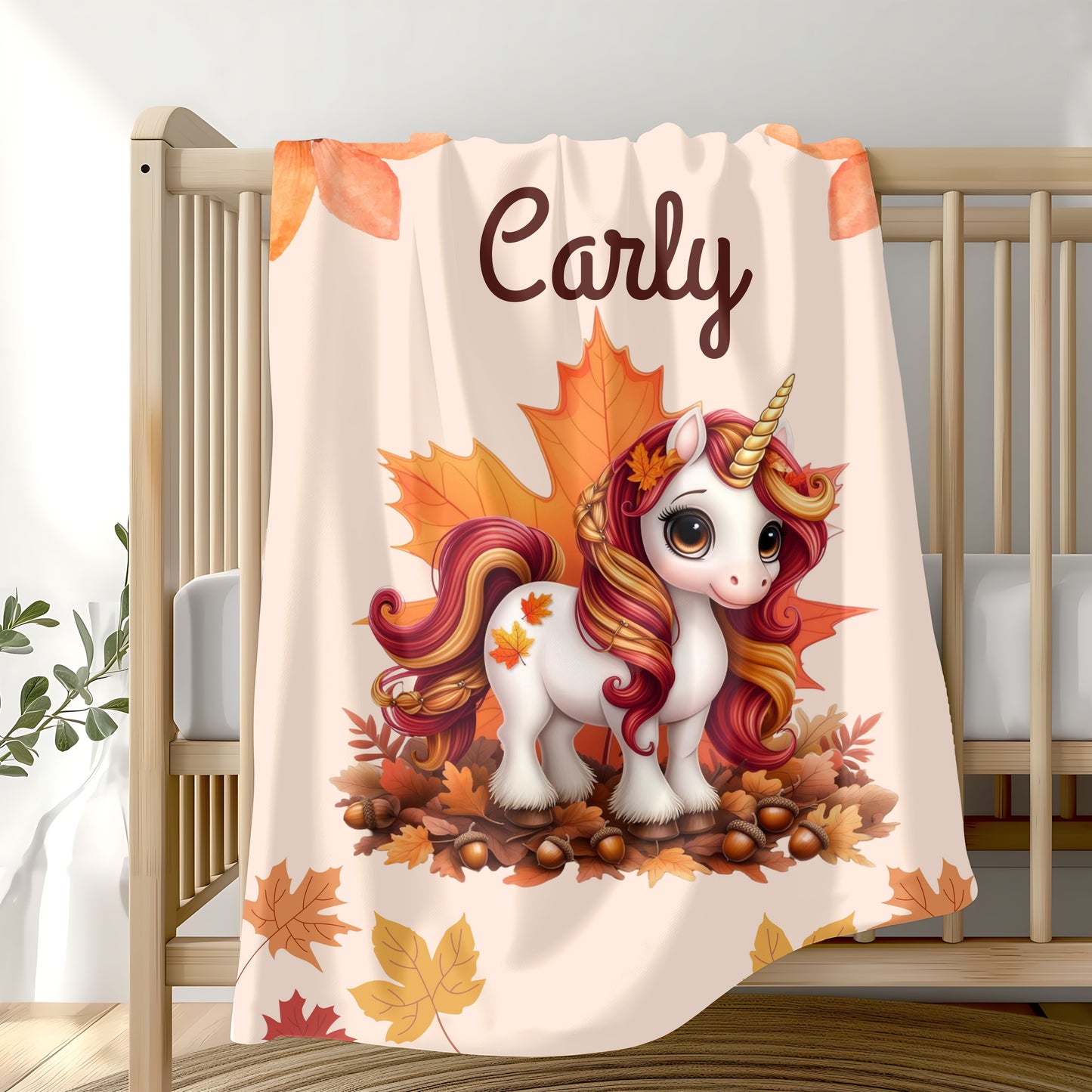 Personalized Unicorn Velveteen Plush Blanket, Cozy Kids Throw, Autumn Decor, Custom Baby Blanket, Ideal Gift for Fall Celebrations