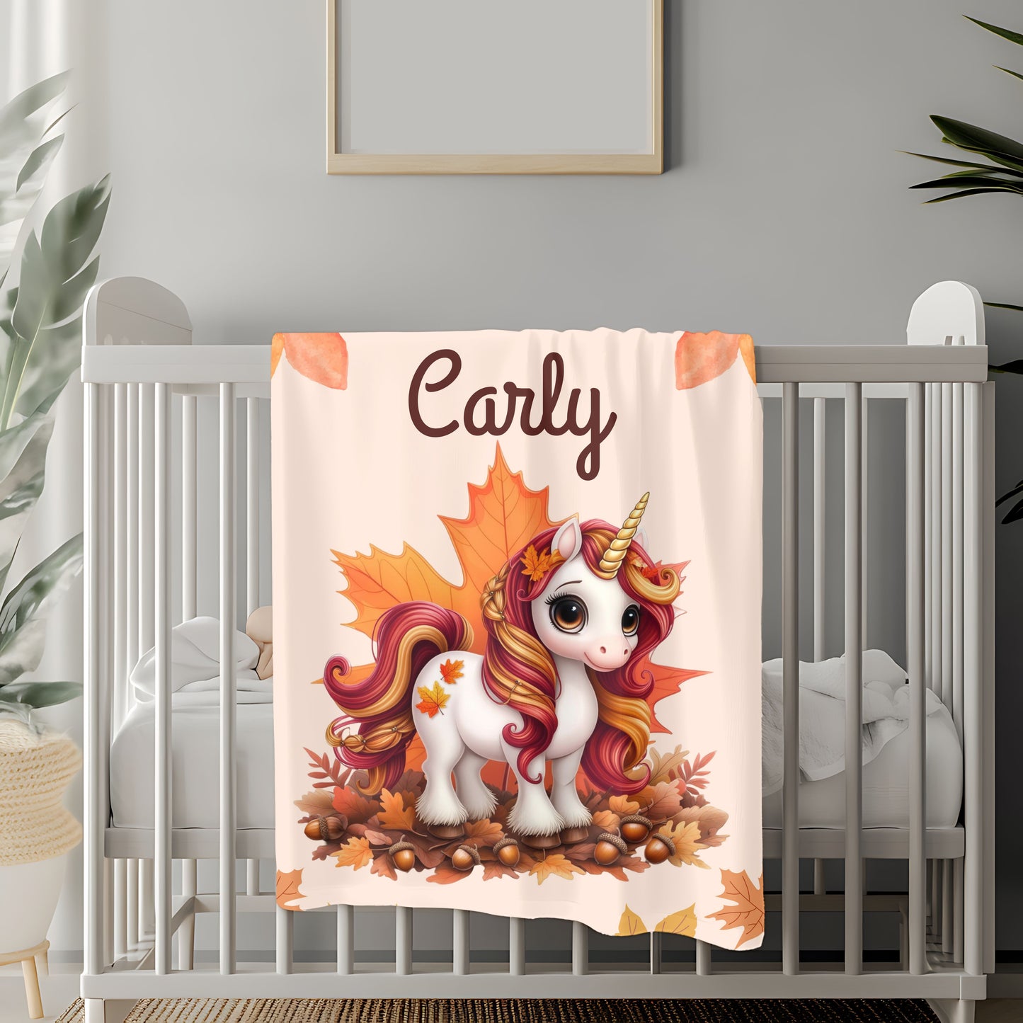 Personalized Unicorn Velveteen Plush Blanket, Cozy Kids Throw, Autumn Decor, Custom Baby Blanket, Ideal Gift for Fall Celebrations