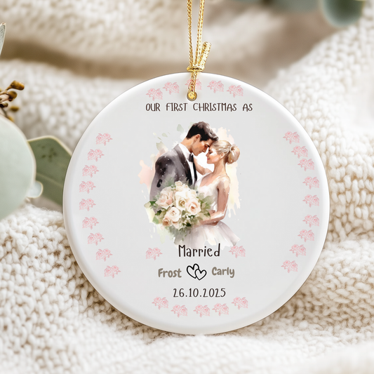 Personalized Wedding Ornament, Holiday Decor, First Christmas, Newlywed Keepsake, Romantic Gift, Home Decoration