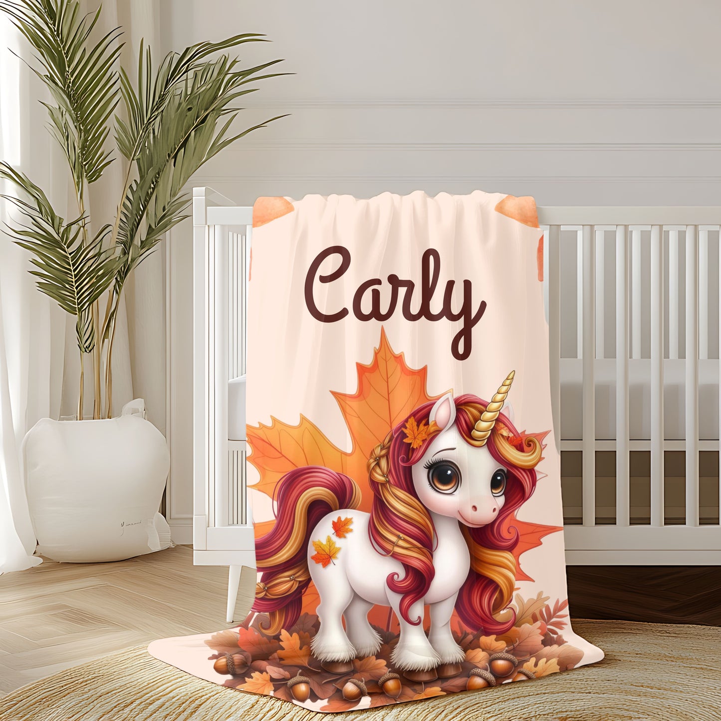 Personalized Unicorn Velveteen Plush Blanket, Cozy Kids Throw, Autumn Decor, Custom Baby Blanket, Ideal Gift for Fall Celebrations