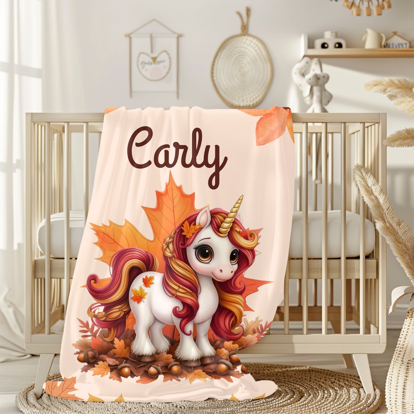 Personalized Unicorn Velveteen Plush Blanket, Cozy Kids Throw, Autumn Decor, Custom Baby Blanket, Ideal Gift for Fall Celebrations