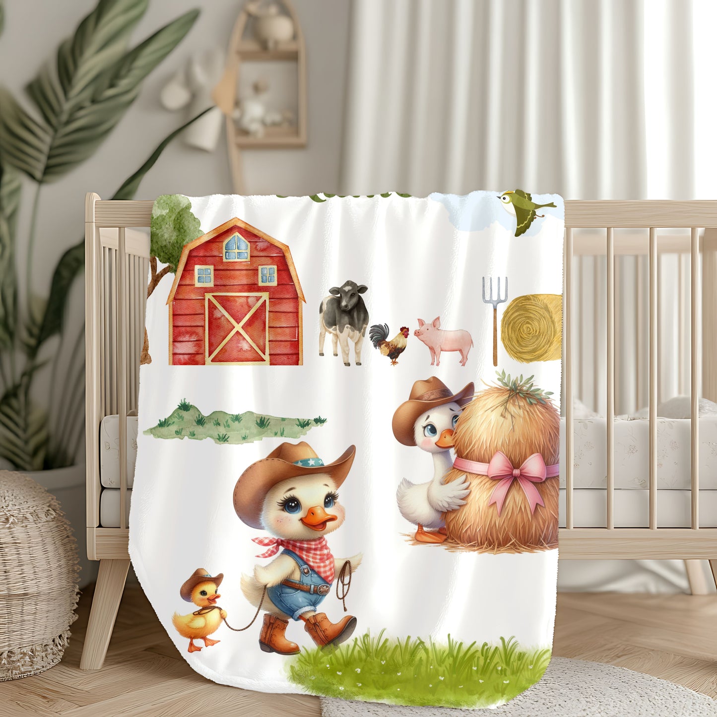 Personalized Farm Animal Velveteen Blanket, Cute Nursery Decor, Baby Shower Gift, Cozy Plush Throw, Customized Name Comfort