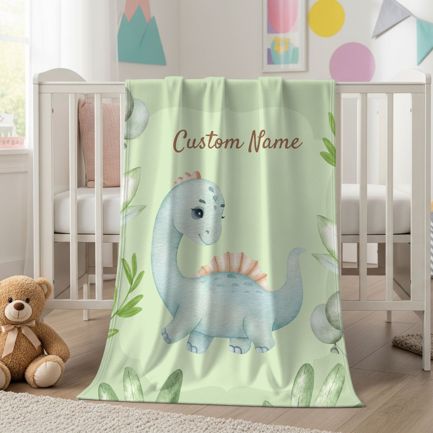 Personalized Dinosaur Velveteen Plush Blanket, Kids Room Decor, Baby Shower Gift, Custom Name Blanket, Soft Throw for Children