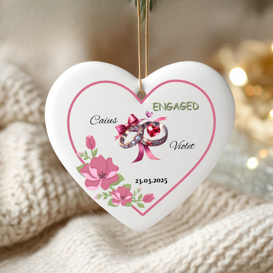 Custom Engagement Ornament, Heart-Shaped Keepsake, Personalized Gift, Wedding Decoration, Engagement Celebration, Unique Holiday Decor