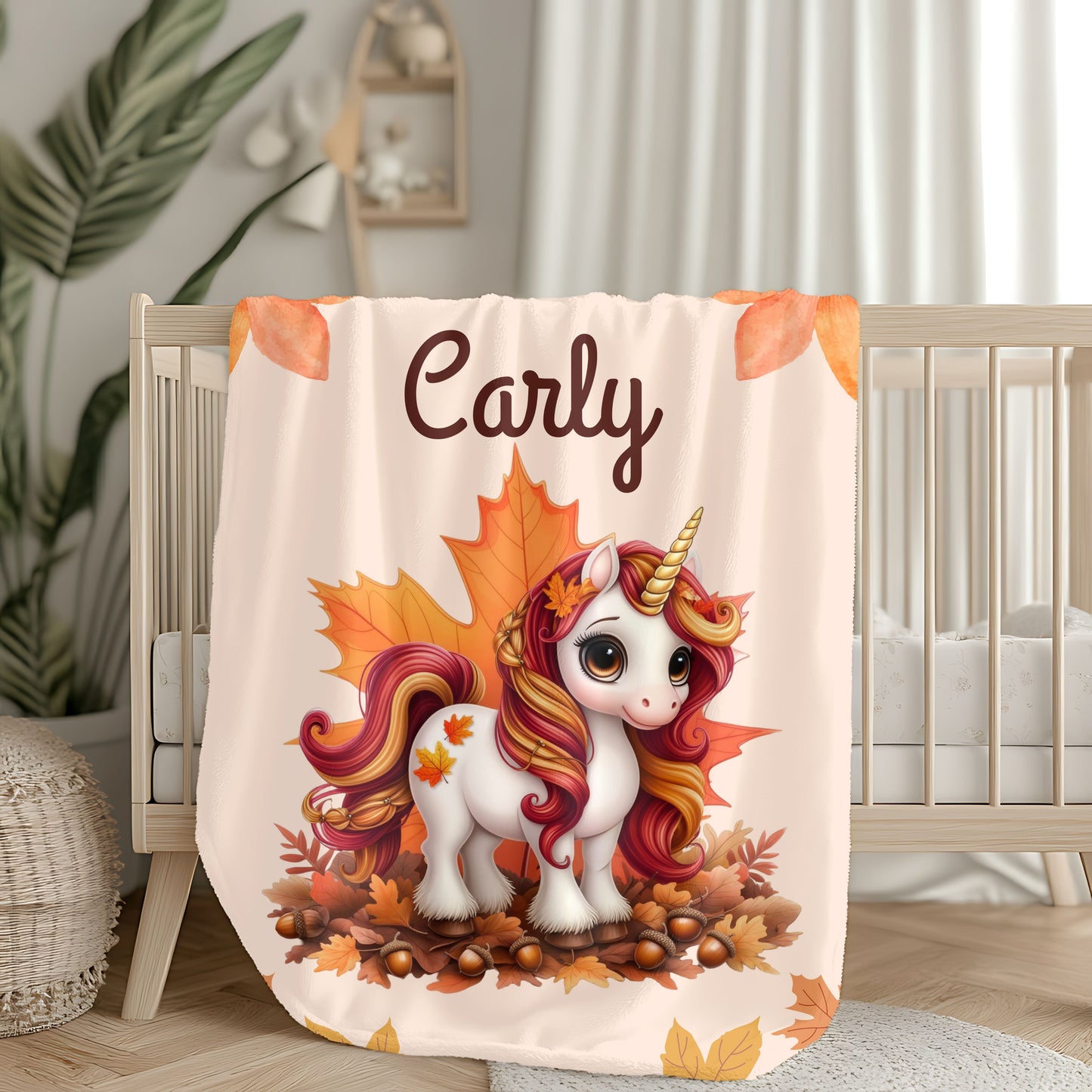 Personalized Unicorn Velveteen Plush Blanket, Cozy Kids Throw, Autumn Decor, Custom Baby Blanket, Ideal Gift for Fall Celebrations