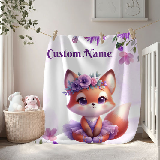 Customizable Velveteen Plush Blanket with Adorable Fox Design, Cozy Gift for Kids, Nursery Decor, Personalized Throw, Soft Bedroom Accent