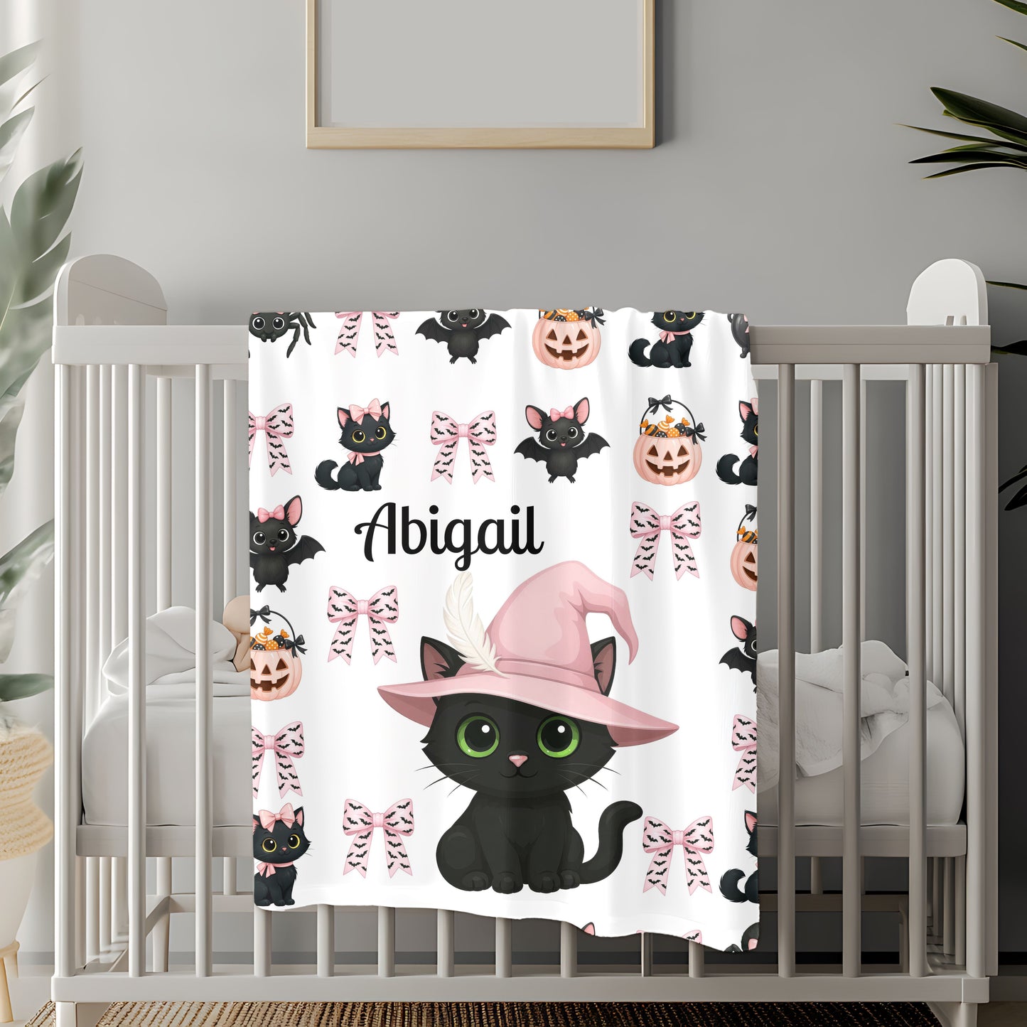 Personalized Halloween Plush Blanket, Custom Cat Blanket, Cozy Throw for Kids, Spooky Decor, Cute Gifts