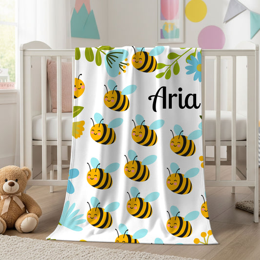 Personalized Bee-Themed Velveteen Plush Blanket, Cozy Throw for Kids, Nursery Decor, Baby Shower Gift, Children's Room