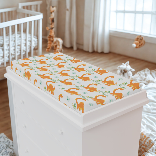 Fox Print Baby Changing Pad Cover — Orange Foxes & Leaves, Waterproof Nursery Changing Mat Cover