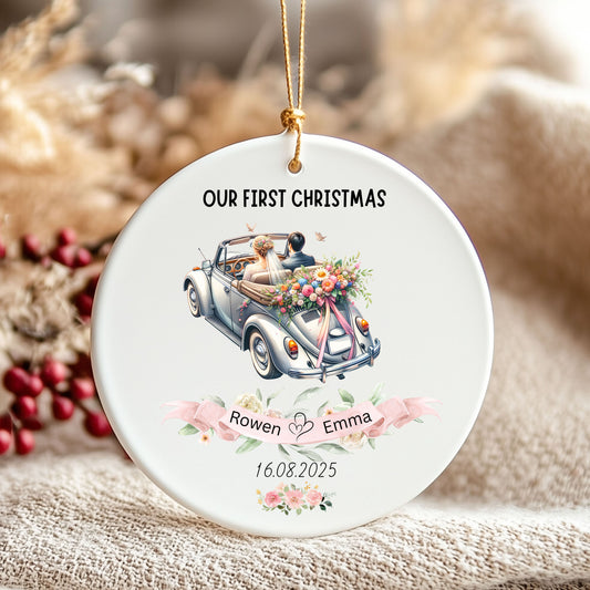Personalized Wedding Ornament, Memory Keepsake, First Christmas Decoration, Custom Couple Gift, Floral Xmas Ornaments, Special [...]