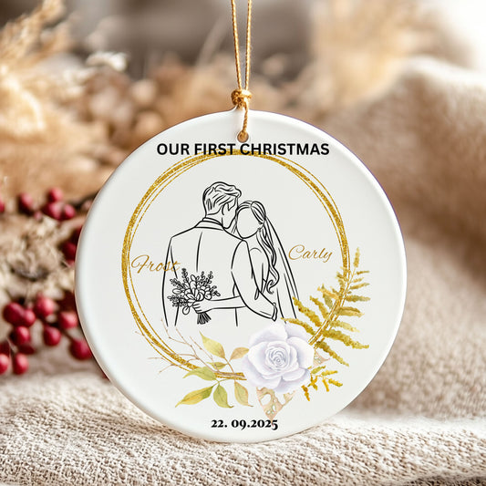 Personalized Ceramic Christmas Ornament, Holiday Keepsake, Wedding Gift, Couples Decor, First Christmas as Newlyweds