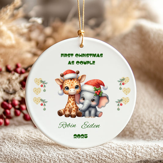 Personalized Couples Christmas Ornament, Cute Animal Design, First Christmas as Couple, Holiday Keepsake, Unique Gift for Him or Her