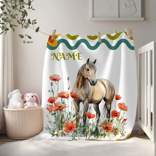 Personalized Horse-Themed Velveteen Plush Blanket, Cozy Throw for Horse Lovers, Warm Gift for Birthdays, Home Decor, Kids' Room