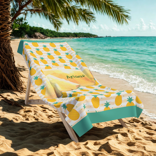 Personalized Pineapple Beach Towel — Custom Name Tropical Summer Towel