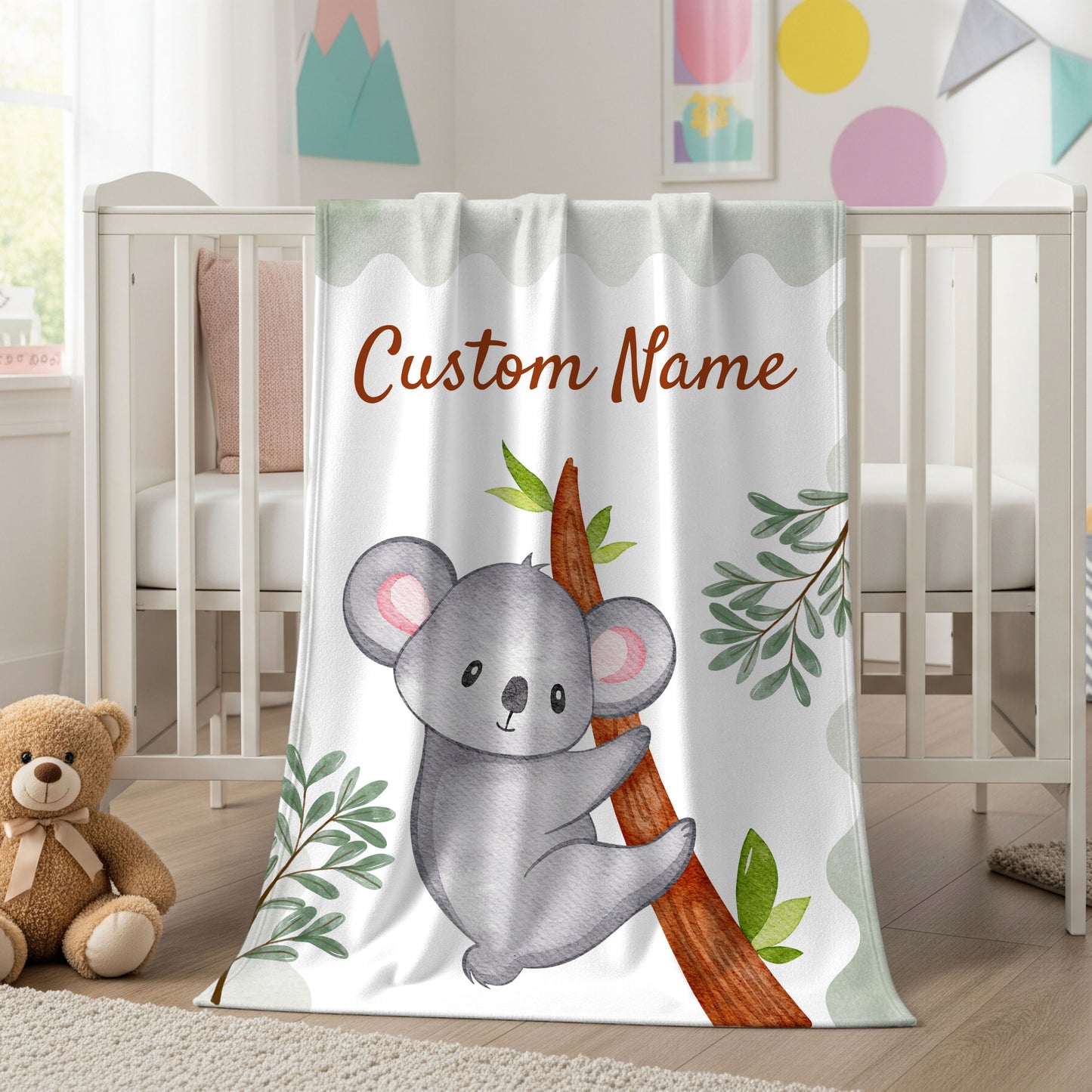 Custom Velveteen Plush Blanket with Adorable Koala Design, Cozy Gift for Kids, Nursery Decor, Personalized Baby Blanket, Holiday Gift Idea