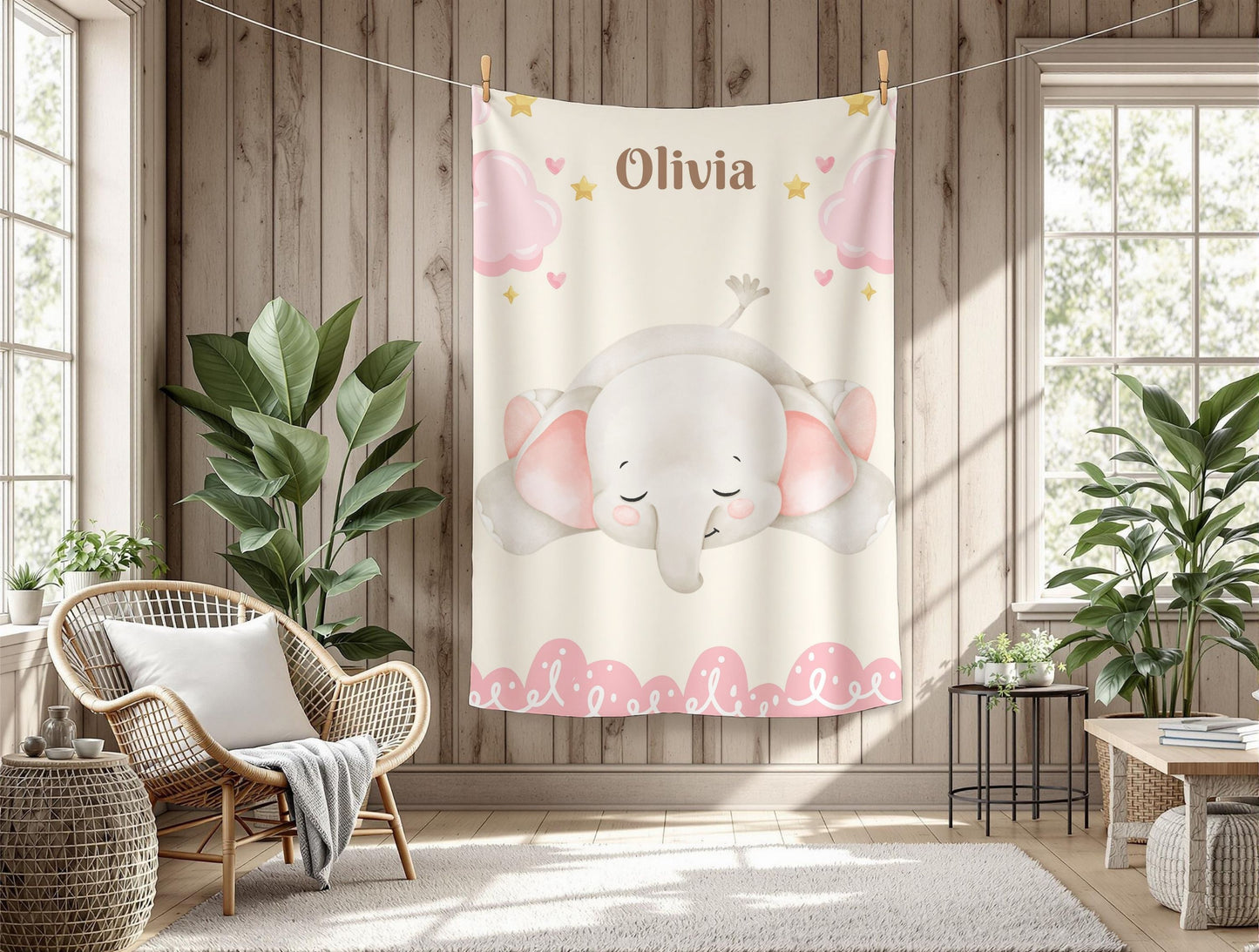 Personalized Baby Elephant Plush Blanket, Soft Nursery Throw, Gift for Newborn, Baby Shower, Child's Room Decor, Cozy Bedding