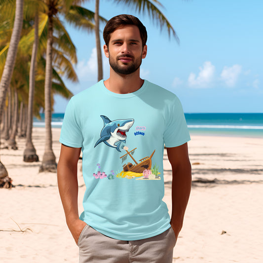 Shark Attack Graphic T-Shirt, Fun Summer Tee, Beach Vacation Top, Gift for Ocean Lovers, Marine Life Apparel