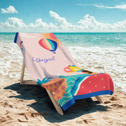 Personalized Tropical Beach Towel — Custom Name Abigail, Pineapple & Watermelon Summer Design