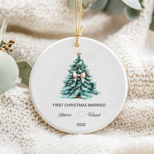 Personalized Christmas Ornament, First Christmas Married Keepsake, Holiday Decor, Couples Gift, Tree Decoration, 2025 Commemoration