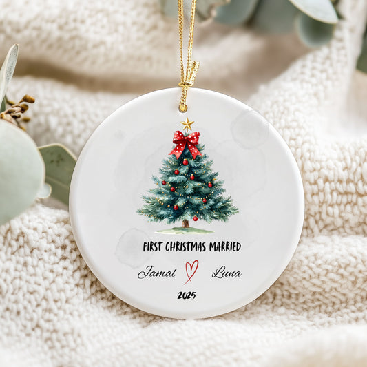 Personalized Christmas Ornament, First Christmas Married, Holiday Decor, Wedding Gift, Family Keepsake, Custom Tree Ornament