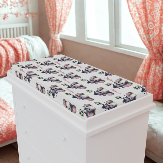 Baby Changing Pad Cover — Cute Elephant & Soccer Pattern (Personalize with Name)