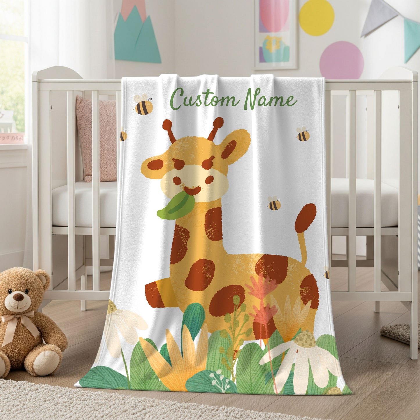 Custom Giraffe Plush Blanket, Child's Cozy Throw, Personalized Baby Gift, Nursery Decor, Soft Comfort Blanket